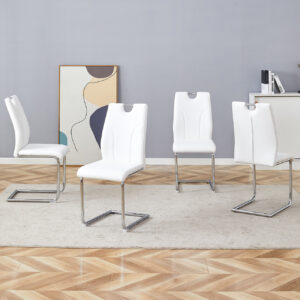 Modern Dining Chairs With Faux Leather Padded Seat Dining Living Room Chairs Upholstered Chair With Chrome Metal Legs Design For Kitchen, Living, Bedroom, Dining Room Side Chairs Set Of 4