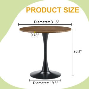 Round Dining Table, 31.5in Circle Tulip Table With Thickened Tabletop & Metal Pedestal, Mid Century Modern Bistro Table For Kitchen, Small Places, Living Room, Cafe Faux Walnut