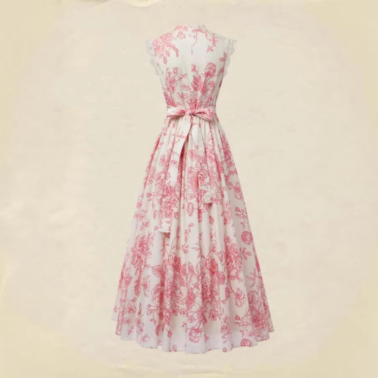 Elegant Short-Sleeve Lace-Patchwork Lace-Up Printed Dress