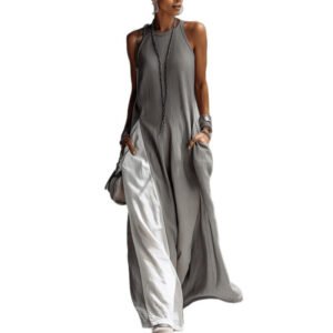 Womens Sleeveless Loose-Fit Off-Shoulder Dress With Pockets