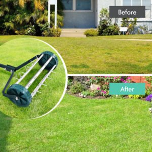 18 Inch Rolling Lawn Aerator With Anti-slip Handle And Tine Spikes Detachable Handle For Sand, Clay, Soil, Etc