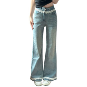 Lace-trimmed Patchwork Flared Jeans
