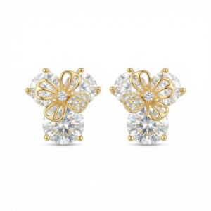 925 Sterling Silver Elegant Radiant Gemstone Blossom Stud Earrings with Delicate Filigree Butterfly Accents