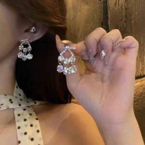 Sparkling Bow Cherry CZ Drop Earrings For Women, Bling Cubic Zirconia Bowknot Cherry Dangle Earrings, Y2K Sweet Cool Party Jewelry Gift