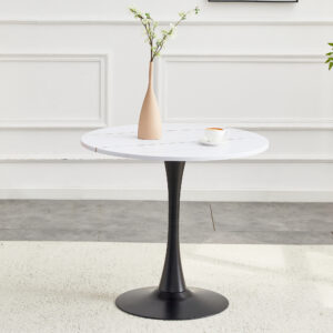 Round Dining Table, 31.5in Circle Tulip Table With Thickened Tabletop & Metal Pedestal, Mid Century Modern Bistro Table For Kitchen, Small Places, Living Room, Cafe White