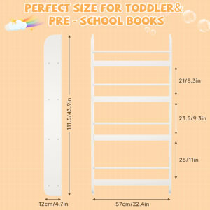 4-Tier Kids Bookshelf, Wall Mounted Kids Bookcases Organizer For Toys And Books