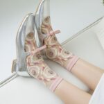 Mixed Color Summer Midsole Socks, Flower Transparent Crystal Glass Fiber Women's Socks