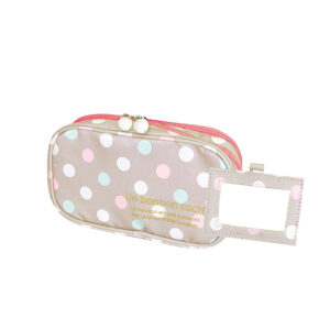 2 Layer Makeup Bag W Mirror Travel Cosmetic Bag Organizer Brush Slots Portable AF8145-pink Color Point-700198