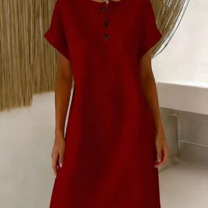 New Comfortable Casual Solid-Color Waffle-Knit Crew-Neck Dress