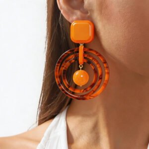 Silver Needle Acrylic Multi-Layer Round Earrings