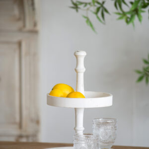 D11.8x15.4 Two- Tiered Round Wooden Tray White