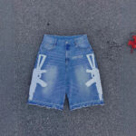 Retro Washed Hip-Hop Letter Print Loose Denim Shorts