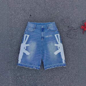 Retro Washed Hip-Hop Letter Print Loose Denim Shorts