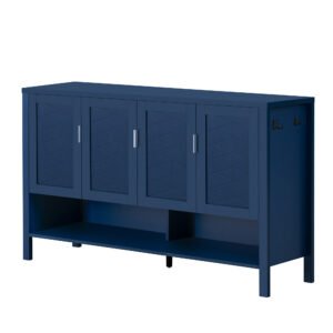 U-STYLE 55.1 Storage Sideboard With 4- Doors Multi Functional Buffet With Open Shelf And 2- Tiers Adjustable Shelves Modern Cabinet With Double Hooks Suitable For Living Room Hallway Dining Office.
