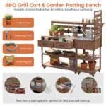 With Assembly Video TOPMAx 62.3 Patio Kitchen Island Solid Wood Kitchen Cart With Stainless Table Top Garden Potting Bench With Raised Shelf And Drawers Grill Prep Table For BBQ Party Brown