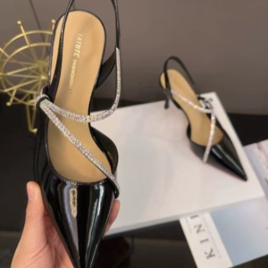 French Style Patent Leather Nude Rhinestone Closed Toe Sandals For Women, 2026 Summer New Arrival Versatile Stiletto Pointed Toe Elegant High Heels