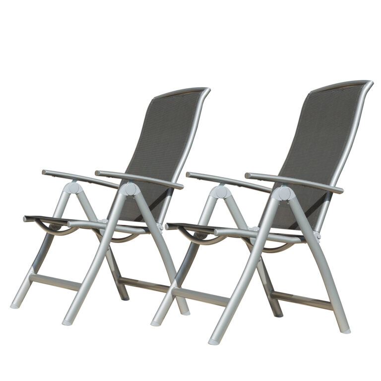 Patio Folding Chairs Set Of 2, Aluminium Frame Outdoor Reclining Patio Chairs For Garden Camping Poolside Beach Deck, Adjustable High Back Lawn Chairs With Textilene Fabric Seat, Dark Gray