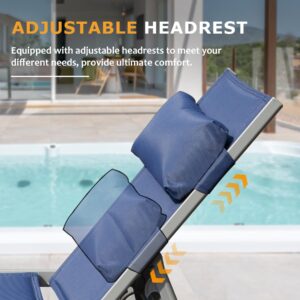 Outdoor Patio Chaise Lounge Set Of 3, Aluminum Pool Lounge Chairs With Side Table And Wheels, Textilene Padded Adjustable Recliner All Weather For Poolside, Beach, Yard, Balcony Navy Blue