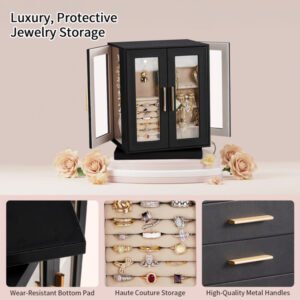 Four Sides With Storage, 5 Drawers That Can Rotate. Black Cabinet Body, Velvet Fabric. Necklace Box.