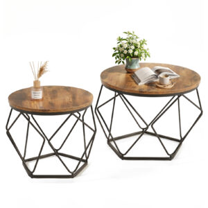 Modern Geometric Style Coffee Table Set 2-piece Round Stackable Side Table With Hidden Storage Space
