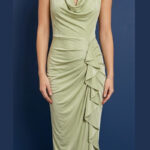 ACCETATE COWL RUFFLE MIDI DRESS SAGE