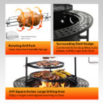 33 Inch Outdoor Fire Pit With 2 Cooking Grills, Wood Burning Firepit With Removable Swivel Grill, For Deck Bonfire Patio Picnic, Black