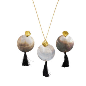 Shell-shaped Round Tassel Earrings And Necklace Jewelry Set