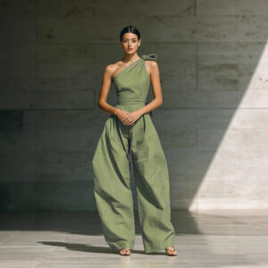 Loose-fitting Sleeveless Off-shoulder Belted Jumpsuit