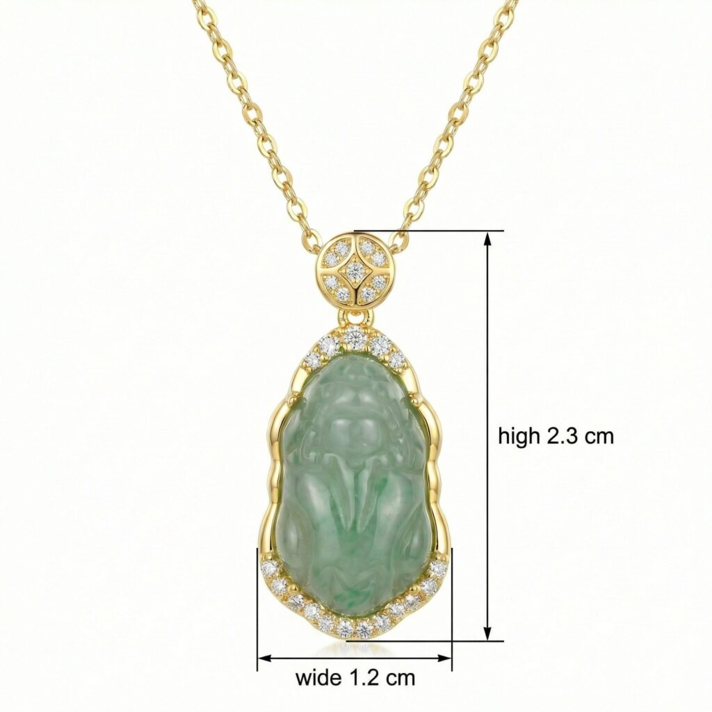 925 Sterling Silver Elegant Hand-Carved Green Jade Pendant Necklace with Shimmering Gemstone Accents