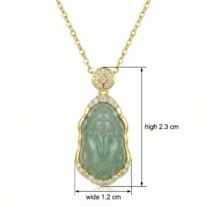 925 Sterling Silver Elegant Hand-Carved Green Jade Pendant Necklace with Shimmering Gemstone Accents