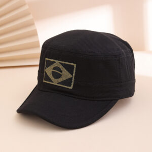 Cross-border Military Enthusiasts’ Flat-top Baseball Cap With Embroidered Brazilian Flag, Curved Brim, Casual Mountain Climbing Beanie Hat