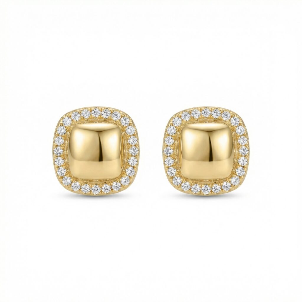 925 Sterling Silver Elegant Shimmering Cushion Halo Stud Earrings with Polished Center