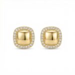 925 Sterling Silver Elegant Shimmering Cushion Halo Stud Earrings with Polished Center