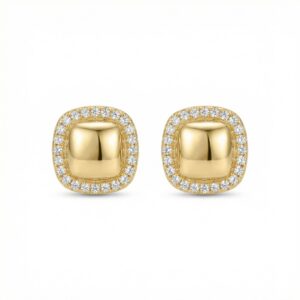 925 Sterling Silver Elegant Shimmering Cushion Halo Stud Earrings with Polished Center