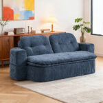 Modern Floor Sofa With 2 Pillows,Convertible Corduroy Fabric Foam-Filled Sleeper Sofa Bed, No Assembly Required,Convertible Sofa Cushion Unfolds Into Quilt,Folding Mattress For Living Room,Playroom