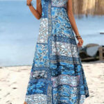 Resort-Style Printed Casual V-Neck Slip Dress With Straps