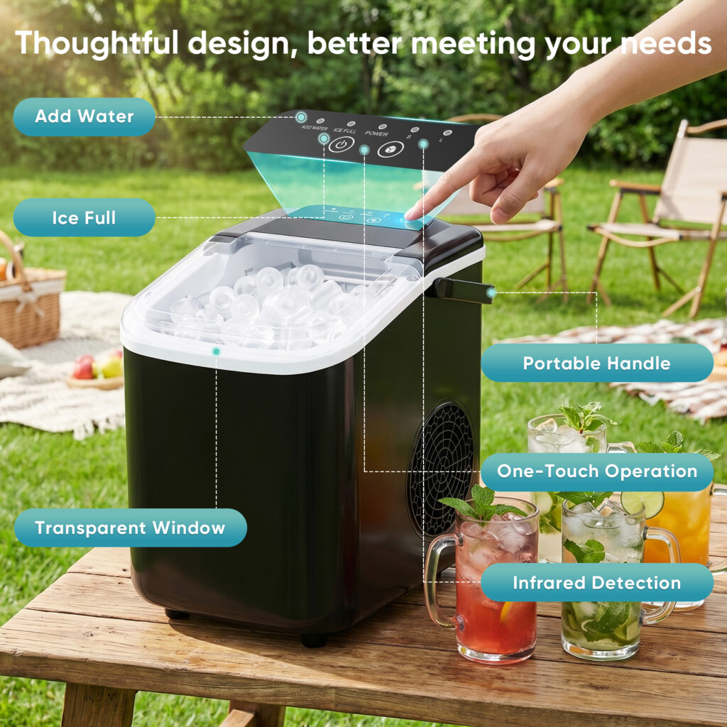 Desktop Ice Maker, With Movable Handle, Can Produce 9 Ice Balls In 6 To 8 Minutes, Equipped With A Basket And A Spoon