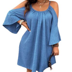 Ruched Off-Shoulder And Backless Design Womens Fashionable Plus-Size Dress