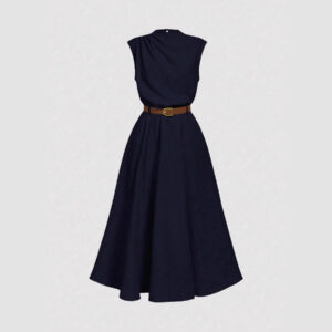 Solid-color High-neck One-sided Ruched Sleeveless Dress