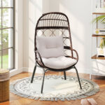 Patio Wicker Egg Chair Outdoor Rattan Lounge Basket With Seat And Back Cushions Support Up To 400 Lbs,for Backyard, Poolside, Indoor Places And So On