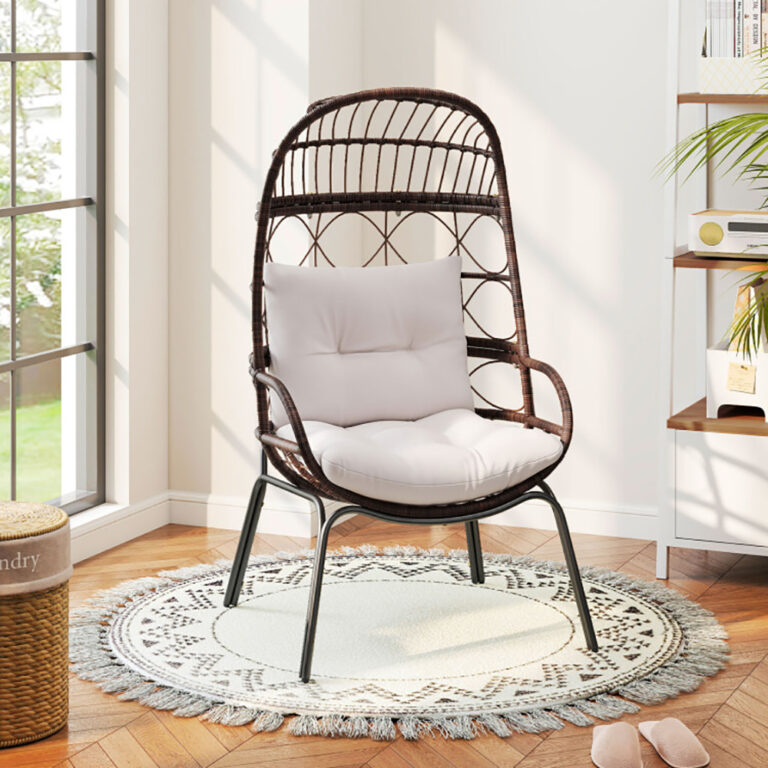 Patio Wicker Egg Chair Outdoor Rattan Lounge Basket With Seat And Back Cushions Support Up To 400 Lbs,for Backyard, Poolside, Indoor Places And So On