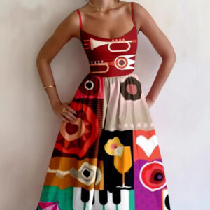 European And American-style Printed Vacation-look Tube Dress