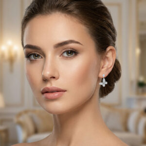 925 Sterling Silver Sparkling Sterling Silver Butterfly Dangle Earrings with Baguette Accents