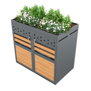 Double Bin Storage Box With Green Roof, 120-240 Liter Capacity, Anthracite, Wood-look Door, Including Extension Option, Storage Box For Bins, Bin Storage