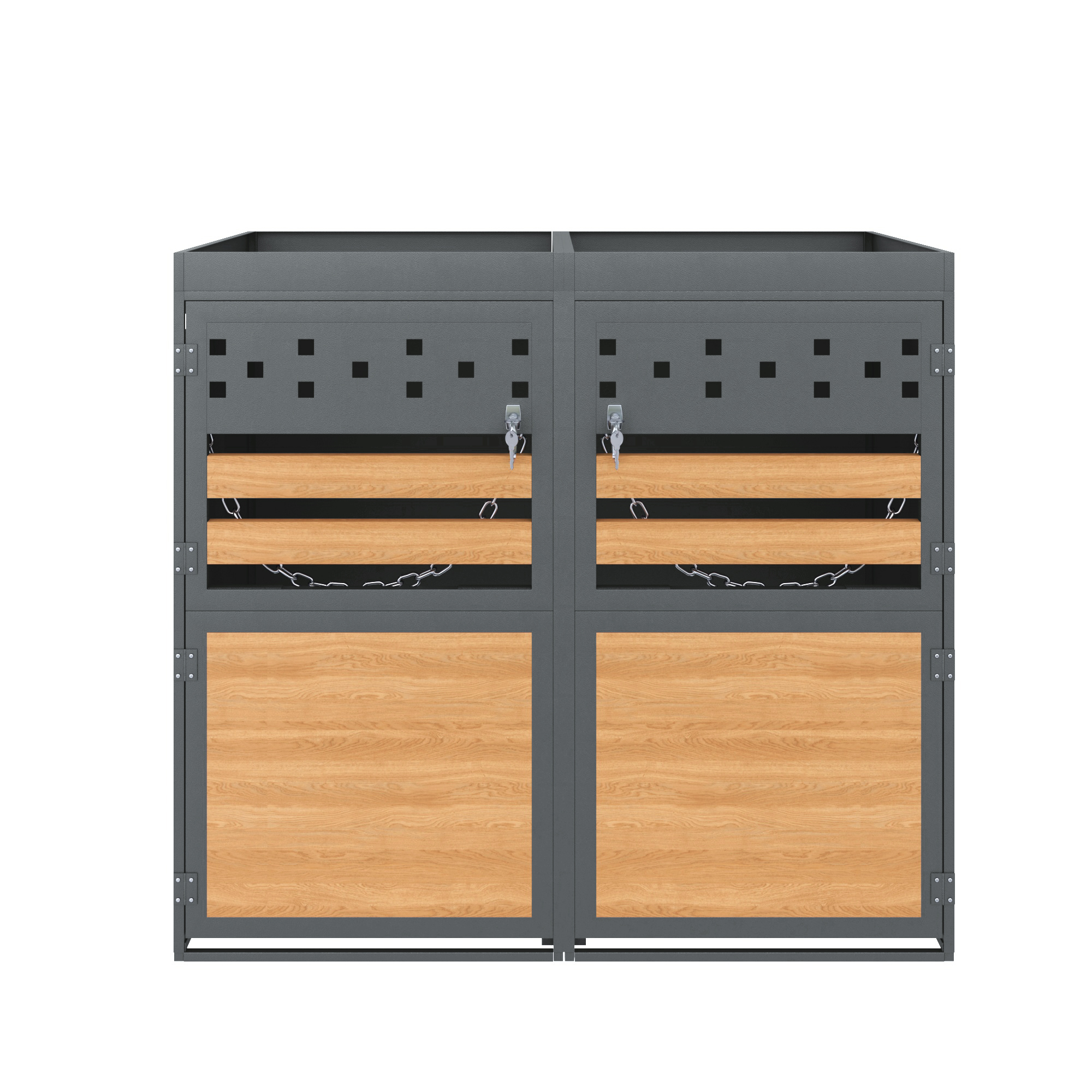 Double Bin Storage Box With Green Roof, 120-240 Liter Capacity, Anthracite, Wood-look Door, Including Extension Option, Storage Box For Bins, Bin Storage - Image 3