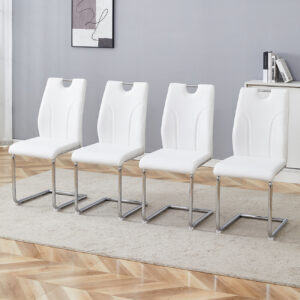 Modern Dining Chairs With Faux Leather Padded Seat Dining Living Room Chairs Upholstered Chair With Chrome Metal Legs Design For Kitchen, Living, Bedroom, Dining Room Side Chairs Set Of 4
