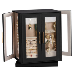 Four Sides With Storage, 5 Drawers That Can Rotate. Black Cabinet Body, Velvet Fabric. Necklace Box.