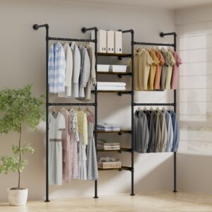 Industrial Pipe Clothing Racks, Wall Mounted Clothing Rack,Heavy Duty Garment Rack Closet Wardrobe Rack With Shelves,Closet Clothes Rack,Walk-in Pipe Closet System