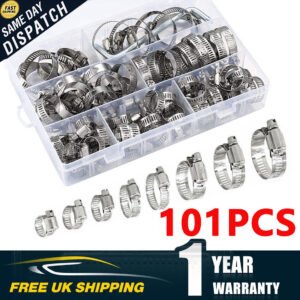 101 Pcs Assorted Stainless Steel Hose Clamp Kit With No Driver Jubilee Clips Set