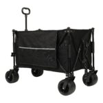 Collapsible Foldable Extended Wagon 480lbs Weight Capacity Heavy Duty Folding Utility Garden Cart With Big All- Terrain Beach Wheels & Drink Holders Side Pocket And Brakes Black